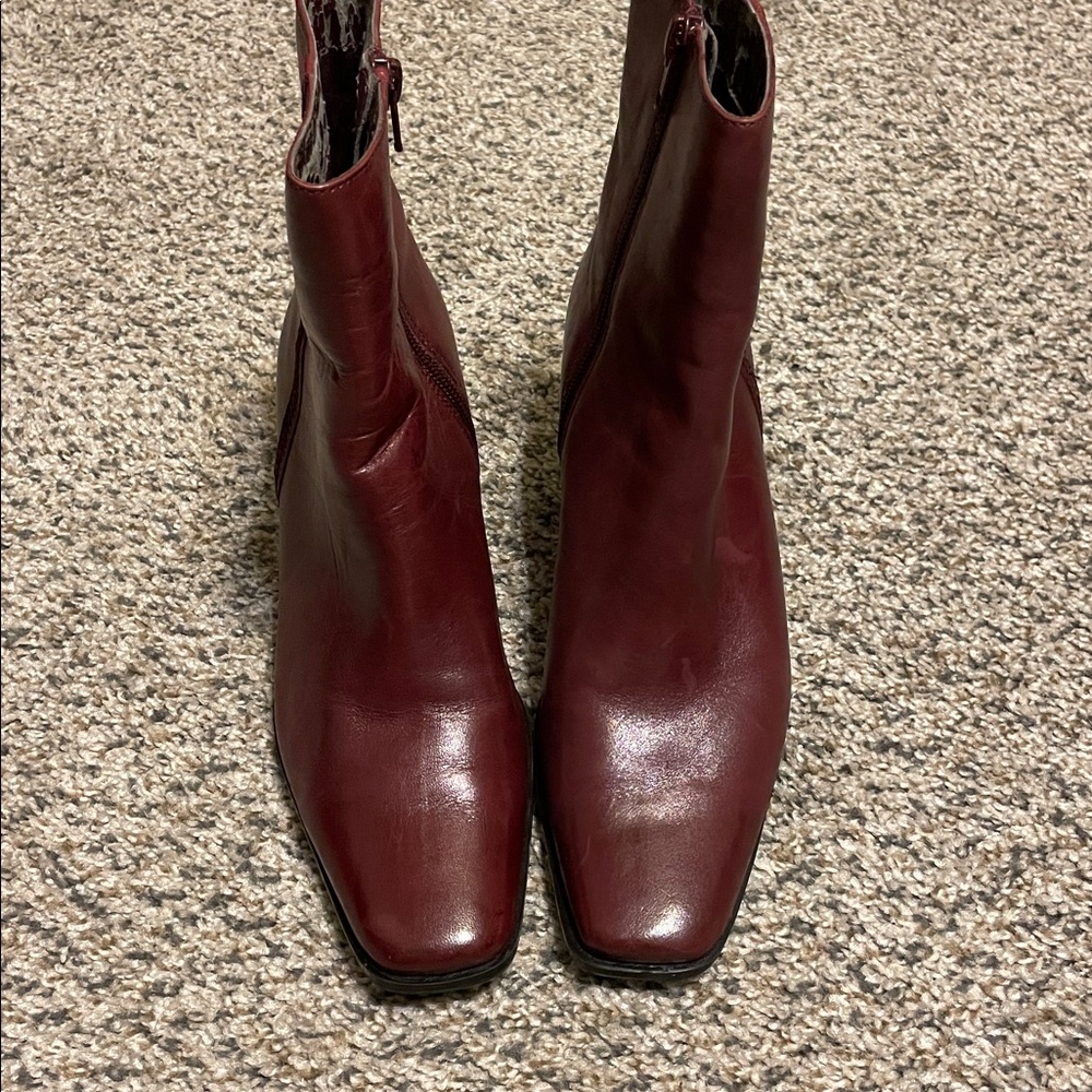 Burgundy Leather Ankle Boots